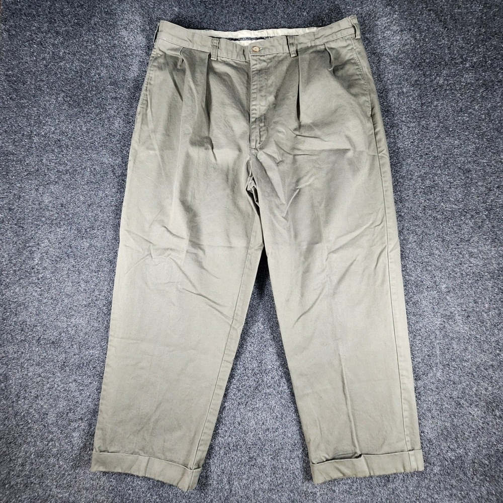 VTG Polo Ralph Lauren Andrew Pant Mens 38x36 Olive Green‎ Pleated Cuffed Chinos